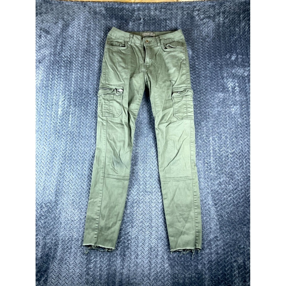 Denim & Co. Cargo Pants Womens 4 Olive Green Pockets Casual Mid Rise Frayed Hem